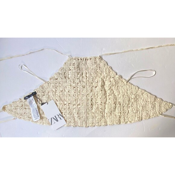 Zara Halter Top Women Size Medium Cream Floral Crochet 100% Cotton Ties NWT - Picture 6 of 15